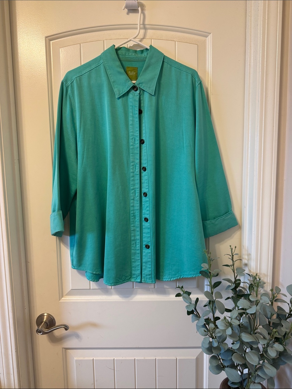 Button-Front Relaxed Blouse in Teal